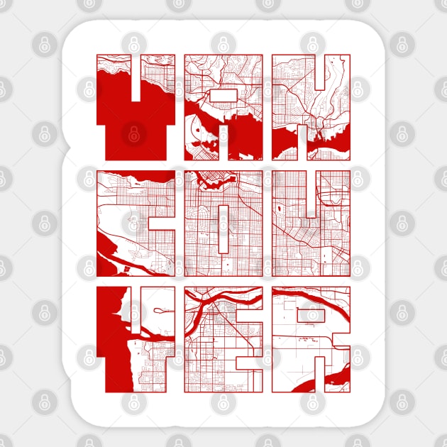 Vancouver, Canada City Map Typography - Oriental Sticker by deMAP Studio